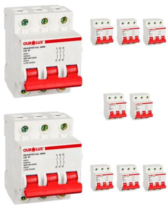 Imagem de 10 Disjuntor Tripolar 20 Amperes Curva C Ourolux