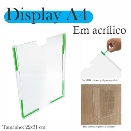 Imagem de 10 Display Parede Quadro Avisos Porta Folha A4 Acrílico Vert