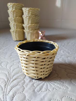 Imagem de 10 vaso vasinho cachepô cachepot para flores plantas fibra sintética pequeno 9 cm x 6,5 cm palha