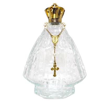 Imagem de 15 Frascos de Vidro Nossa Senhora Aparecida Santinha 120ml + Terço e Coroa Dourada