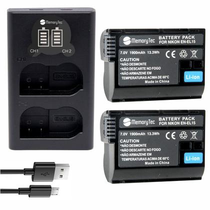 Imagem de 2 BATERIAS EN-EL15 + CARREG DUPLO P/ Nikon D7000, D800, D800e, D600, D7100 e 1 V1