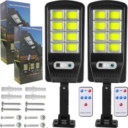 Imagem de 2 Luminária Solar Luz Led Com Sensor Presença Poste Para Entrada Portão Garagem Jardim