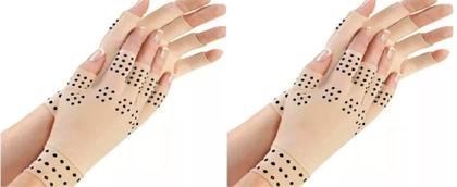 Imagem de 2 Pares Luva Magnetica Síndrome Do Carpo Nos Dedos Mãos Bege