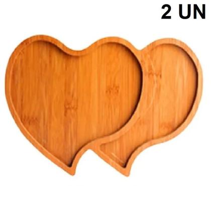 Imagem de 2 Petisqueira de Bambu Coração c/ 2 Divisórias p/ Servir