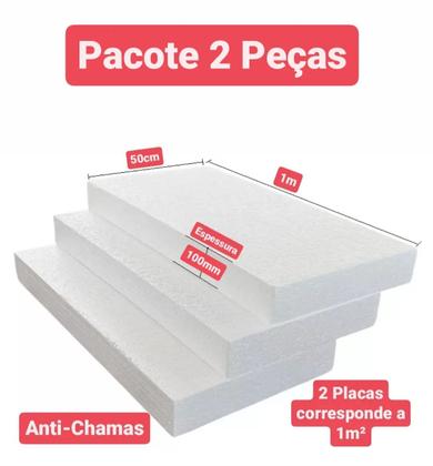 Imagem de 2 placas de isopor eps anti-chamas 100mm, tamanho 100 x 50cm