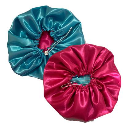 Imagem de 2 Touca de Cetim Grande / Box Braids Dupla Face com Regulador + 2 xuxinha