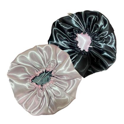 Imagem de 2 Touca de Cetim Grande / Box Braids Dupla Face com Regulador + 2 xuxinha