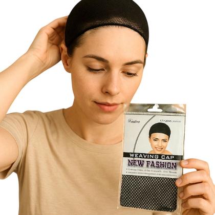 Imagem de 2 Toucas de nylon de cabelo preta respirável peruca aplique