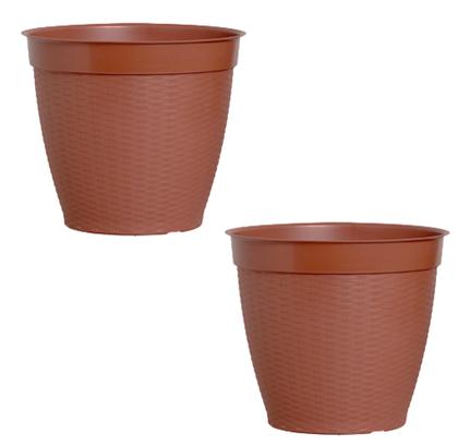 Imagem de 2 Vaso Redondo Rattan Grande Plástico Plantas Palmeira Cacto Jardim 44Litros Cor Cerâmica Plasnew