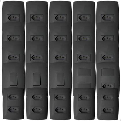 Imagem de (25 Peças) Conjuntos Tomadas + Interruptores - Blux Grafite