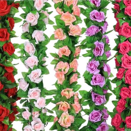 Imagem de 2X Corrente De Rosas 2 Metros Trepadeira Artificial Folhagem