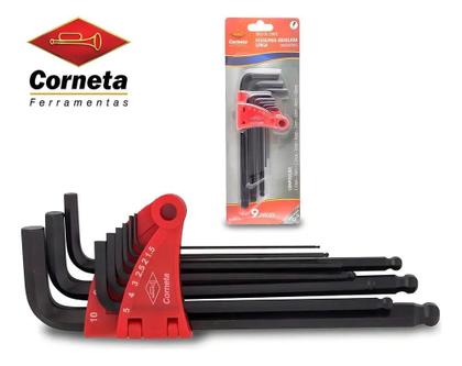 Imagem de 2X Jogo Chave Allen Longa 1,5Mm A 10Mm (9Pçs) Abaulada Corne