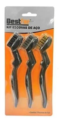 Imagem de 2X Kit 3 Escovas Aço Cabo Plástico Manual Remoção Ferrugem