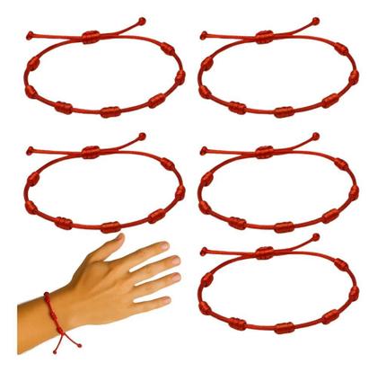 Imagem de 2X Kit 5 Pulseiras Vermelha 7 Nós Kabbalah Ajustável