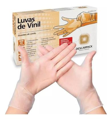 Imagem de 2X Luva Vinil Descartável Sem Pó Procedimentos - Caixa Com 1