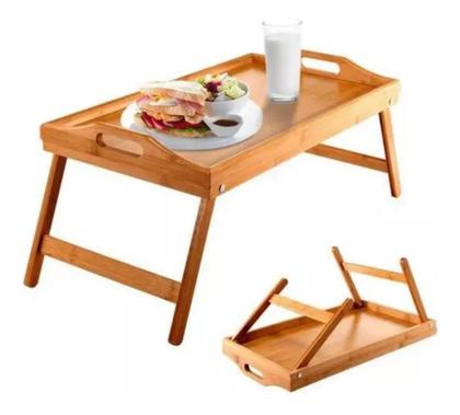 Imagem de 2X Mesa Servir Bandeja Com Pé Café Da Manhã Na Cama Bambu Ho