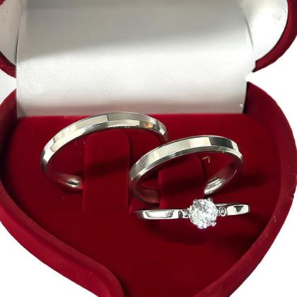 Imagem de 2X Par Alianças Compromisso Namoro Prata 3Mm + Caixinha Anel