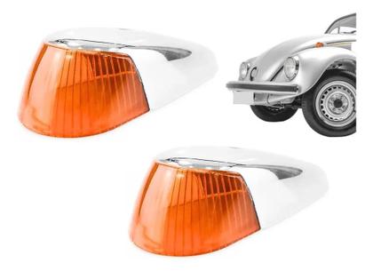 Imagem de 2X Par Lente Pisca Seta Dianteira + Capa Cromada Fusca Laran