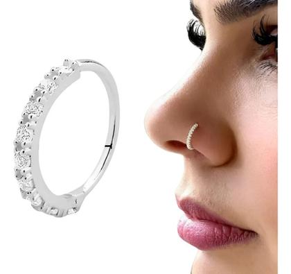 Imagem de 2X Piercing Nostril Nariz Prata 925 Cravejado 9Mm Fino Delic