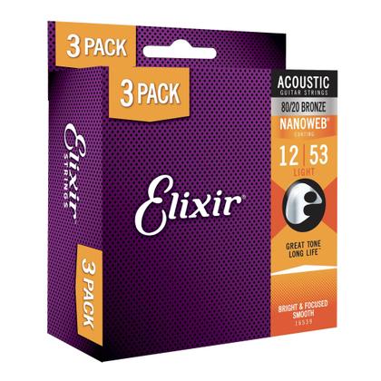 Imagem de 3 Cordas de Guitarra Acústica Elixir 80/20 Bronze Nanoweb