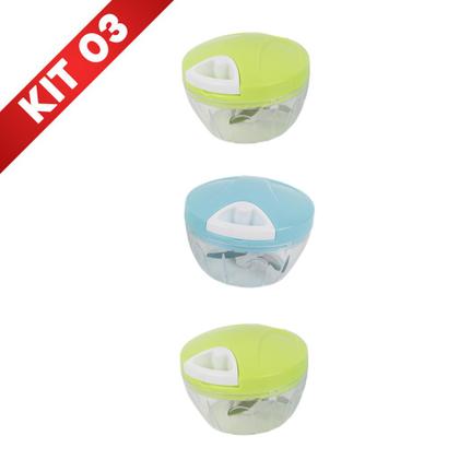 Imagem de 3 Mini Processador Alimentos Triturador Manual 3 Lâminas Cozinha Triturar Alho Cebola Legumes Tomate Temperos Carne Frutas Vegetais