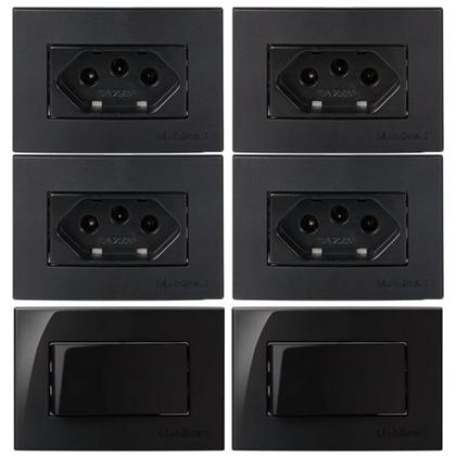 Imagem de 4 Tomada 3 Pinos 10a + 2 Interruptor Simples para Móvel Embutir Ebony