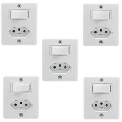 Imagem de 5 Conjunto Interruptor Paralelo + Tomada 10A Sobrepor Box
