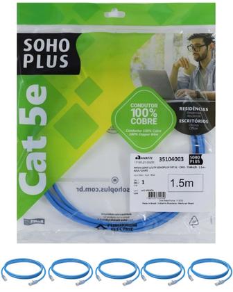 Imagem de 5 Patch Cord U/utp Furukawa Sohoplus Cat5e Cmx 1.5m Azul-Claro