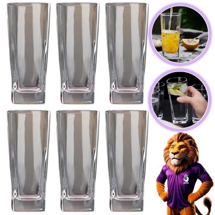 Imagem de 6 Copos Quadrados Vidro 320ml Jogo Sofisticado Kit Resistente Design Conjunto Moderno Elegante Festa