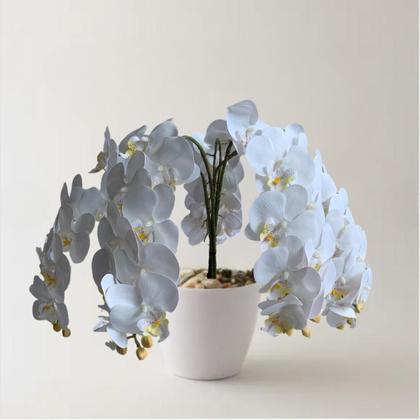Imagem de 6 Hastes de Orquídea phalaenopsis Branca Artificial 80cm - Flores Decorativas para Mesa de Jantar - DE1324