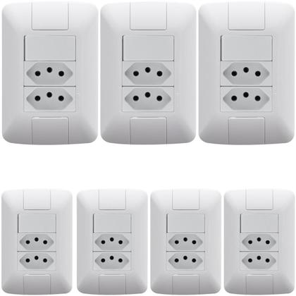 Imagem de 7 Conjunto Interruptor Simples 6A + 2 Tomadas 2P+T 10A Aria