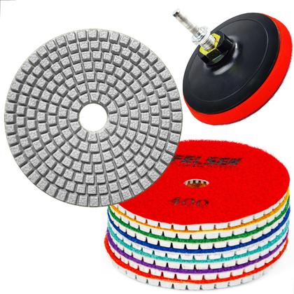 Imagem de 7 Lixa Diamantada para polir porcelanatos marmores e granitos 100mm polimento cortes 45 graus + Sup