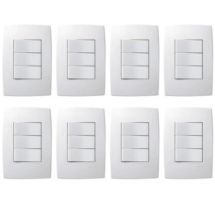 Imagem de 8 Kit Interruptor C/ Placa 3m Simples Branco 250v Pialplus