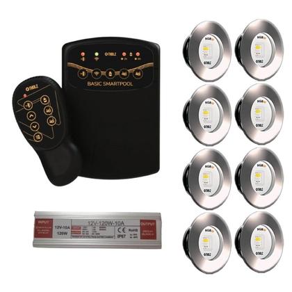 Imagem de 8x led slim rgbw 15w tholz + fonte 120w + basic smartpool