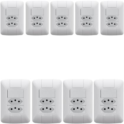 Imagem de 9 Conjunto Interruptor Simples 6A + 2 Tomada 20A 250V Aria