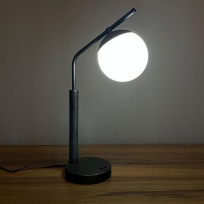Imagem de Abajur Luminaria De Mesa Moderno Inclinado Preto com Globo Vidro 12cm Para Sala, Quarto, Cama cabeceira, Corredor, Escritório