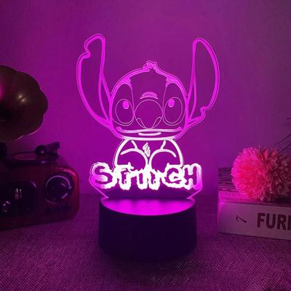 Imagem de Abajur Stitch 3D com Controle Remoto e Toque - Lâmpada de Decoração de Quarto