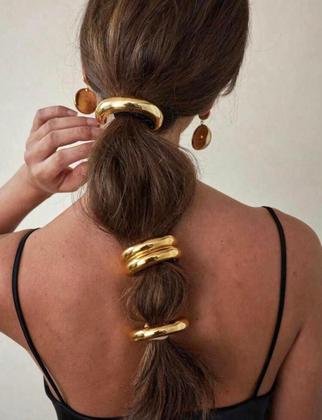 Imagem de Acessório de cabelo presilha elastico dourado blogueira moda