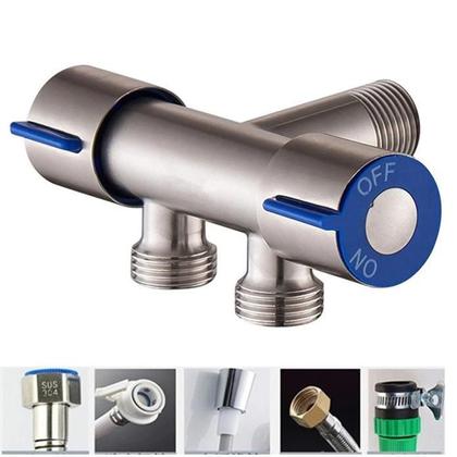 Imagem de Aço inoxidável torneira dupla alça, prata válvula triangular, máquina de lavar roupa, banheiro, casa suprimentos, 1pc