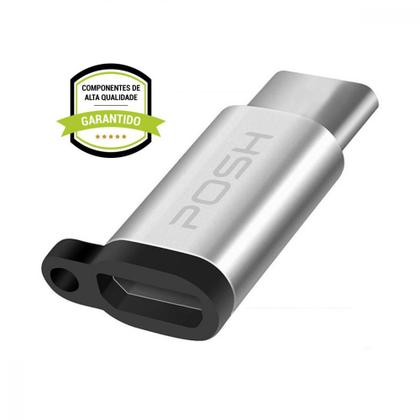 Imagem de Adaptador Posh Micro USB para USB C em metal com cordao para cabo USB