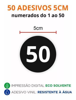 Imagem de Adesivo Número 1 A 50 Redondo Carro Armário Mesa Preto 5x5cm