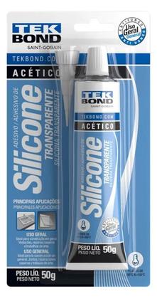 Imagem de Adesivo Silicone Cola Selante Acético Transparente Alta Aderência Multiuso Tekbond 50g
