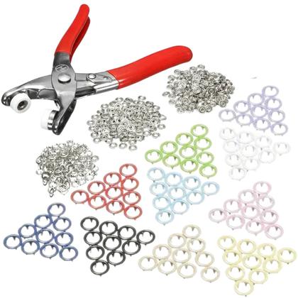 Imagem de Alicate de aplicar botão de metal 35 tictac mais 100 botões pressão Eberle coloridos para roupas