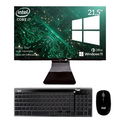Imagem de All In One computador I7 Intel Core 16GB Ssd 512gb Tela Full HD 21.5 pol kit pc completo wifi windows11 bluetooth Aio Teclado mouse sem fio office