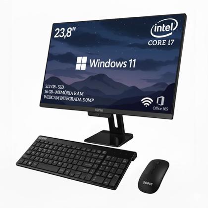 Imagem de All In One Computador Intel Core I7 Ssd512gb 16gbram tela 23,8 pol Full HD Completo Pc wifi teclado mouse sem fio Webcam 5.0mp Windows 11
