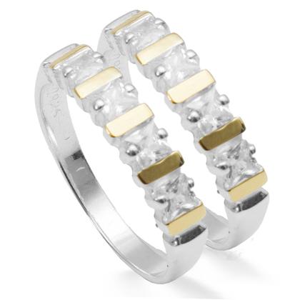 Imagem de Anel Aparador Meia Aliança Prata 925 e Aplique em Ouro 14 K