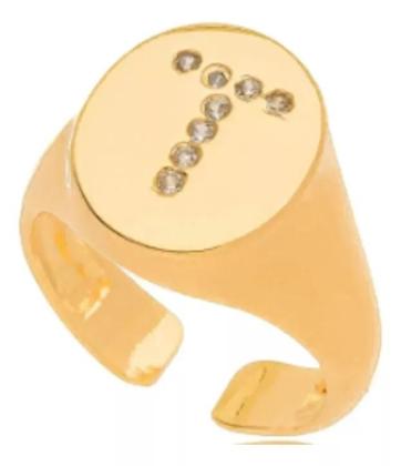 Imagem de Anel De Dedo Mínimo Folheado A Ouro Com Letra Personalizada