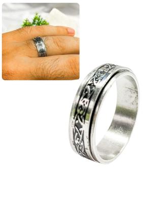 Imagem de Anel Dedeira 7Mm Masculino Prateado Preto Desenhos Runas