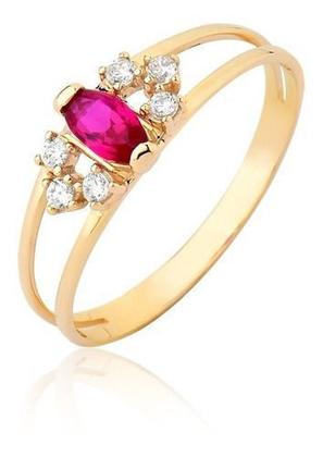 Imagem de Anel Feminino Com Pedra Vermelha Aro Duplo Ouro 10k  A11