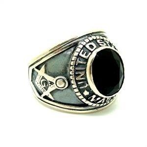 Imagem de Anel Maçonaria Ônix Natural Prata de lei 02714 On